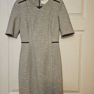 Hugo Boss Textured Gray Midi Dress with Black Trim
